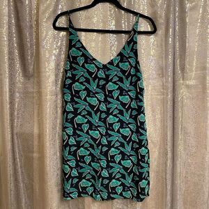 Urban Outfitters black/green leafv-neck mini slip dress, small